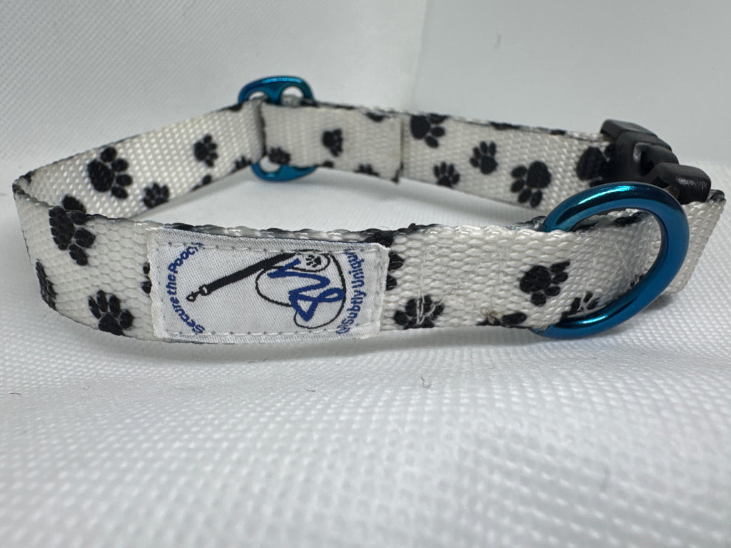 Paws Secure the Pooch dog collar med to small size adjustable Blu Metal