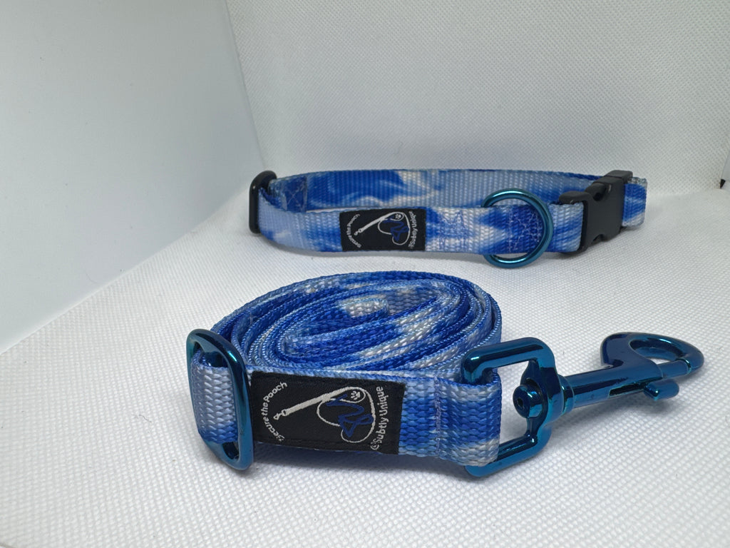 Exclusive Secure the Pooch Key Lanyard + Dog Collar Set Blu Porcelain & Blu MTL