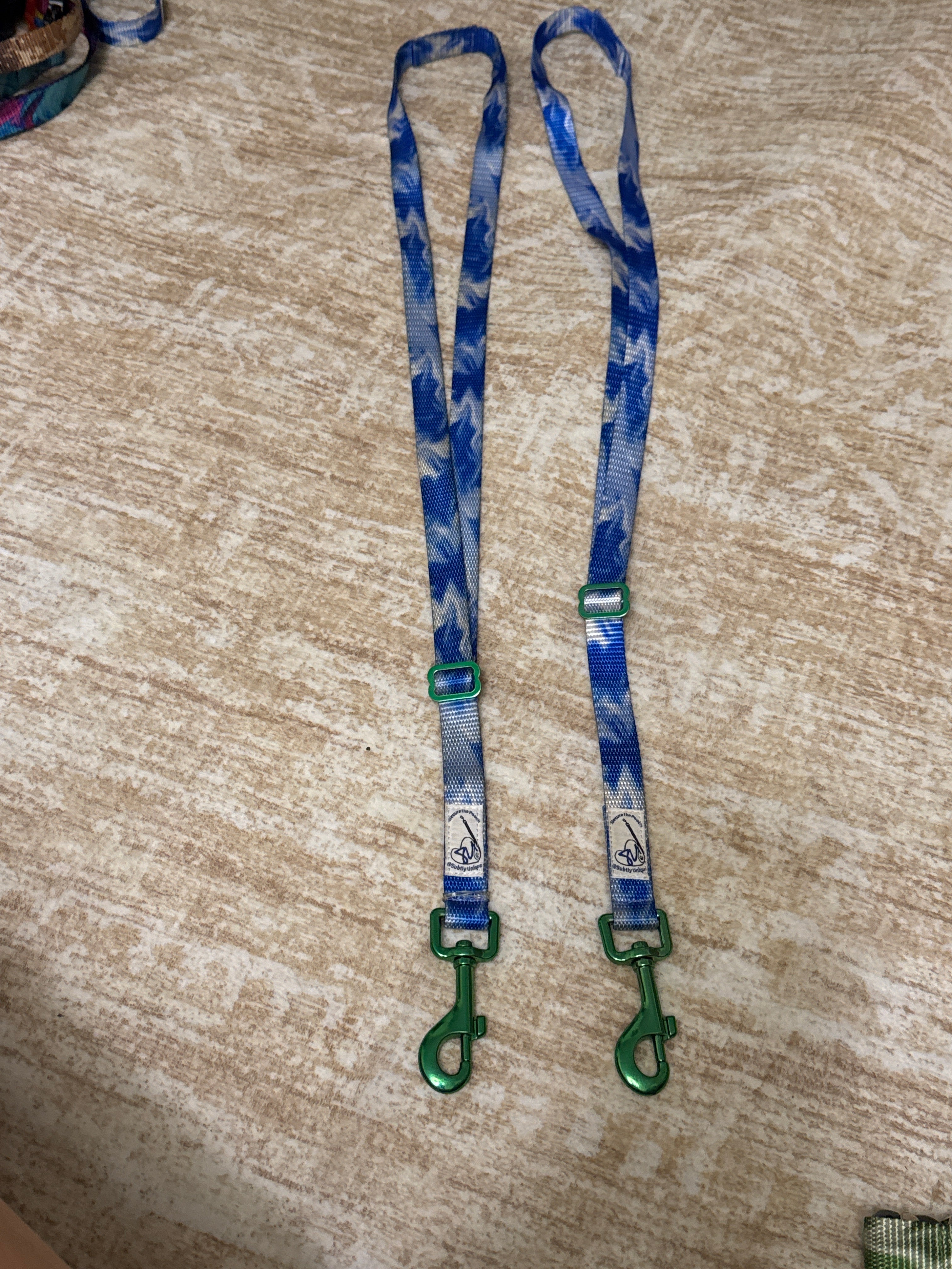 Secure the Pooch Blu Porcelain GRN MTL Patented Nekleash One of Kind Dual Use Convertible Key Lanyard Dog Leash